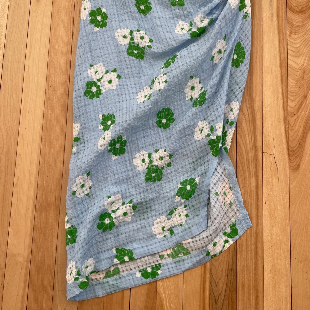 Smythe Mid-Rise Fitted Asymmetrical Ruched Flower Print Midi Skirt - Sz 0 (25) - Picture 7 of 15